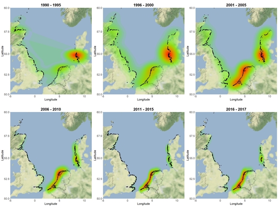 1.2 Density of stranding North Sea coast 5 Year interval