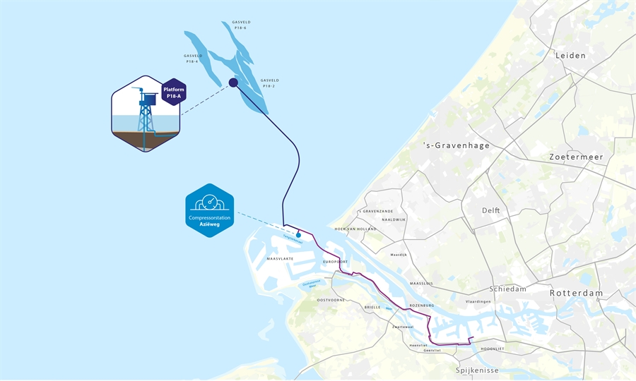 locatie Pothos CO2 opslag en aanvoerroute vanuit de Rotterdamse haven