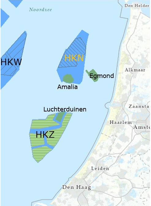 Figuur 1. Kavelindeling en ligging Hollandse Kust (noord)